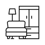 Icon of a sofa and lamp, representing furniture removal service.
