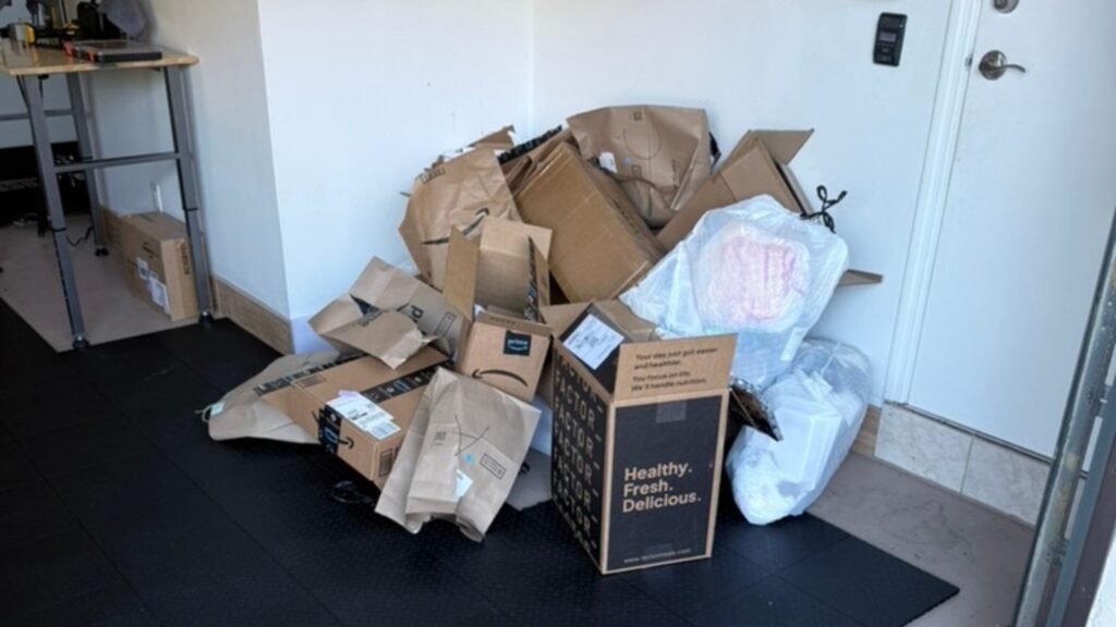 Pile of cardboard boxes and household trash ready for junk removal